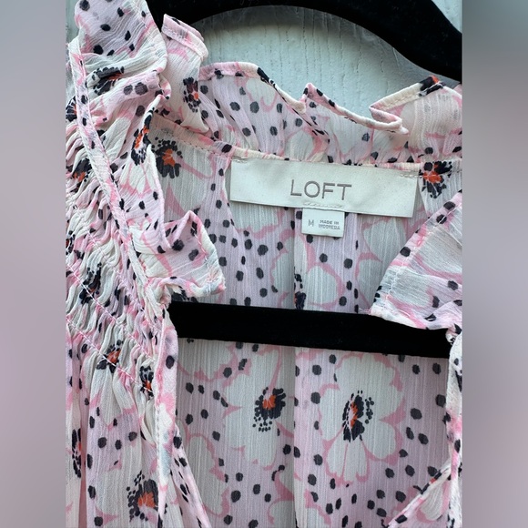 🔥Loft Women’s Floral Daisy Ruffle Tie Neck Blouse - Picture 7 of 9
